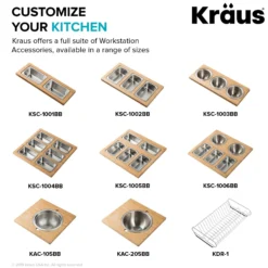 Workstation Kitchen Sink Serving Board Set with Stainless Steel Bowls