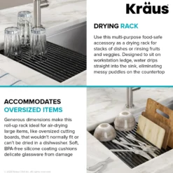 Workstation Multipurpose Over Sink Roll-Up Dish Drying Rack in Red
