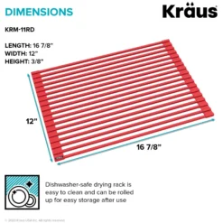 Workstation Multipurpose Over Sink Roll-Up Dish Drying Rack in Red