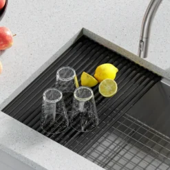 Workstation Multipurpose Over Sink Roll-Up Dish Drying Rack Light Grey