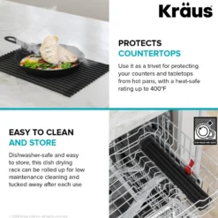 Workstation Multipurpose Over Sink Roll-Up Dish Drying Rack in Dark Grey