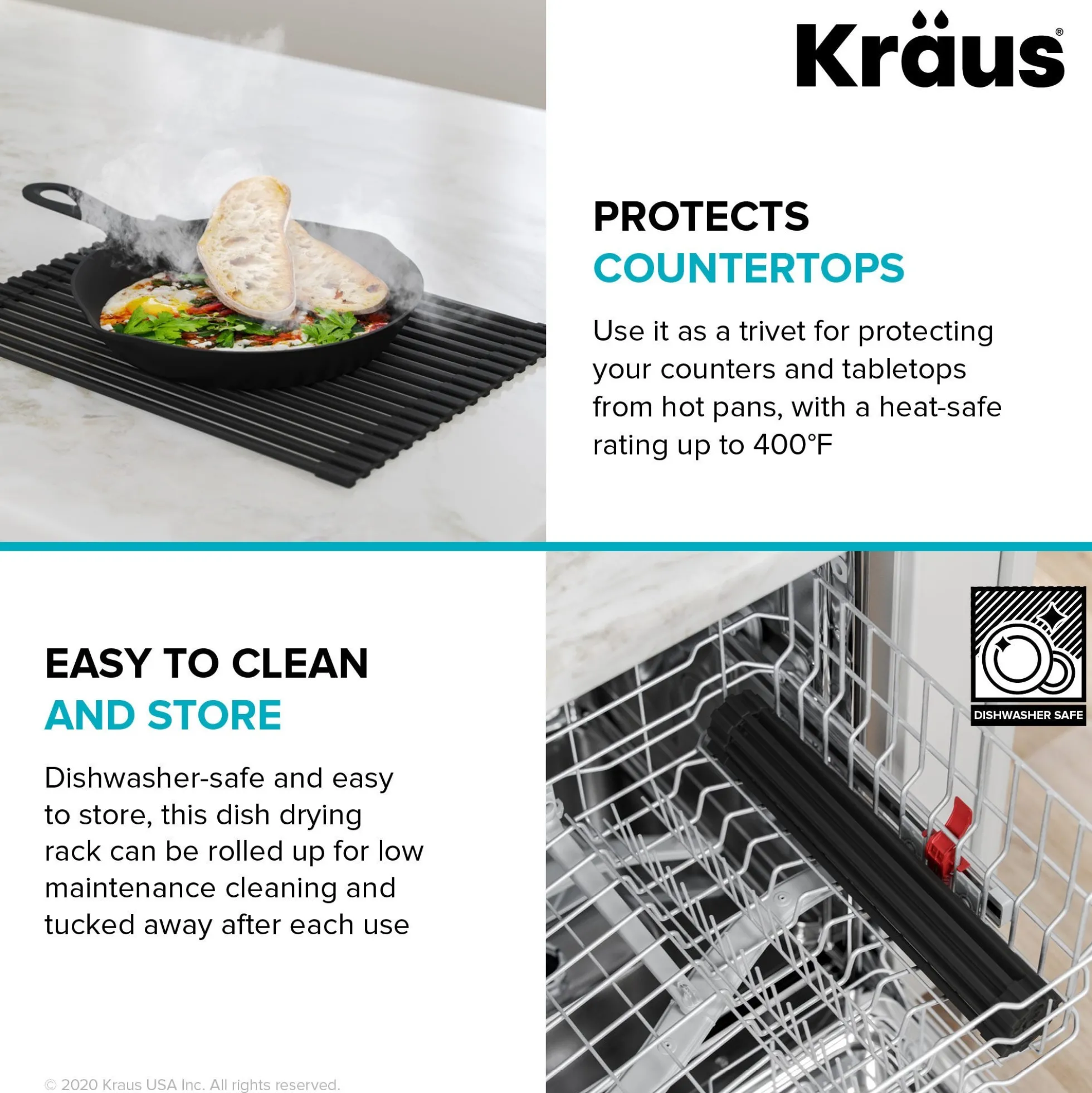 Workstation Multipurpose Over Sink Roll-Up Dish Drying Rack in Aqua