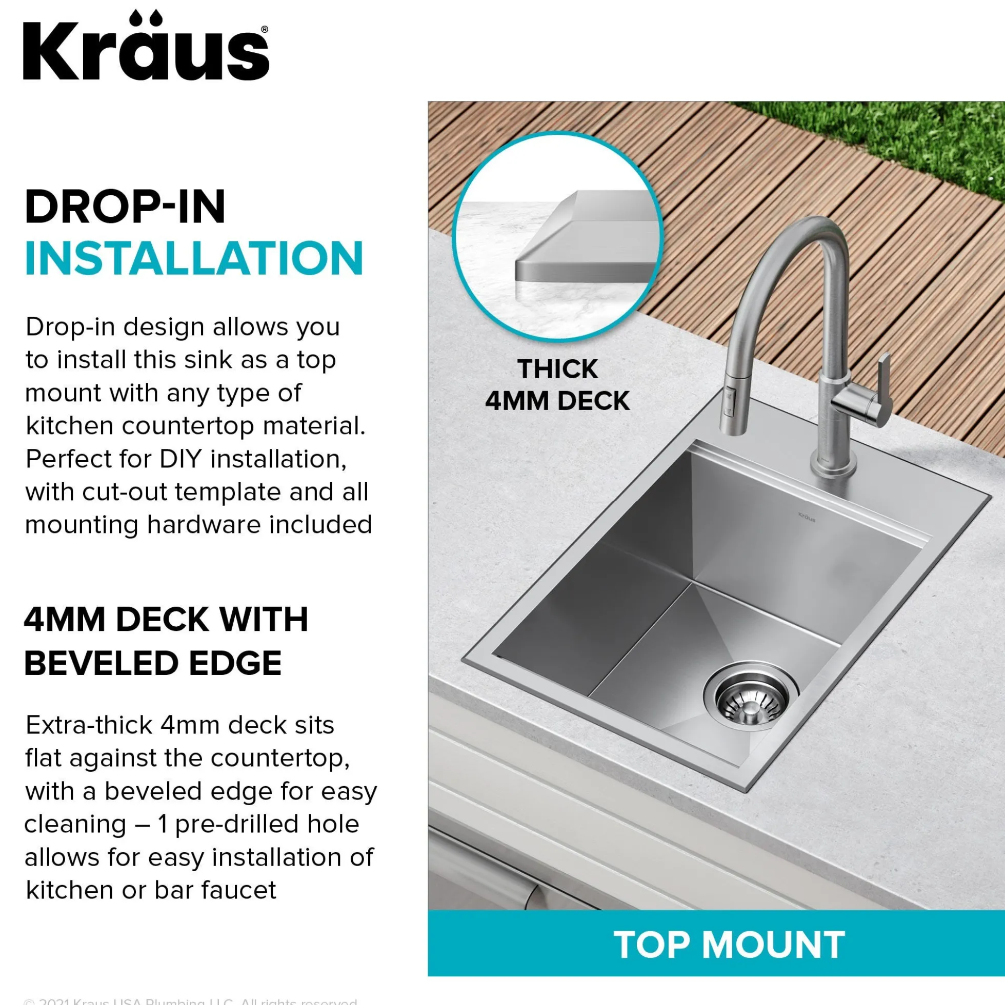 Workstation 15"OutdoorDrop-In16 GaugeMarine Grade T-316Stainless Steel Single Bowl Kitchen Bar Sink with Accessories