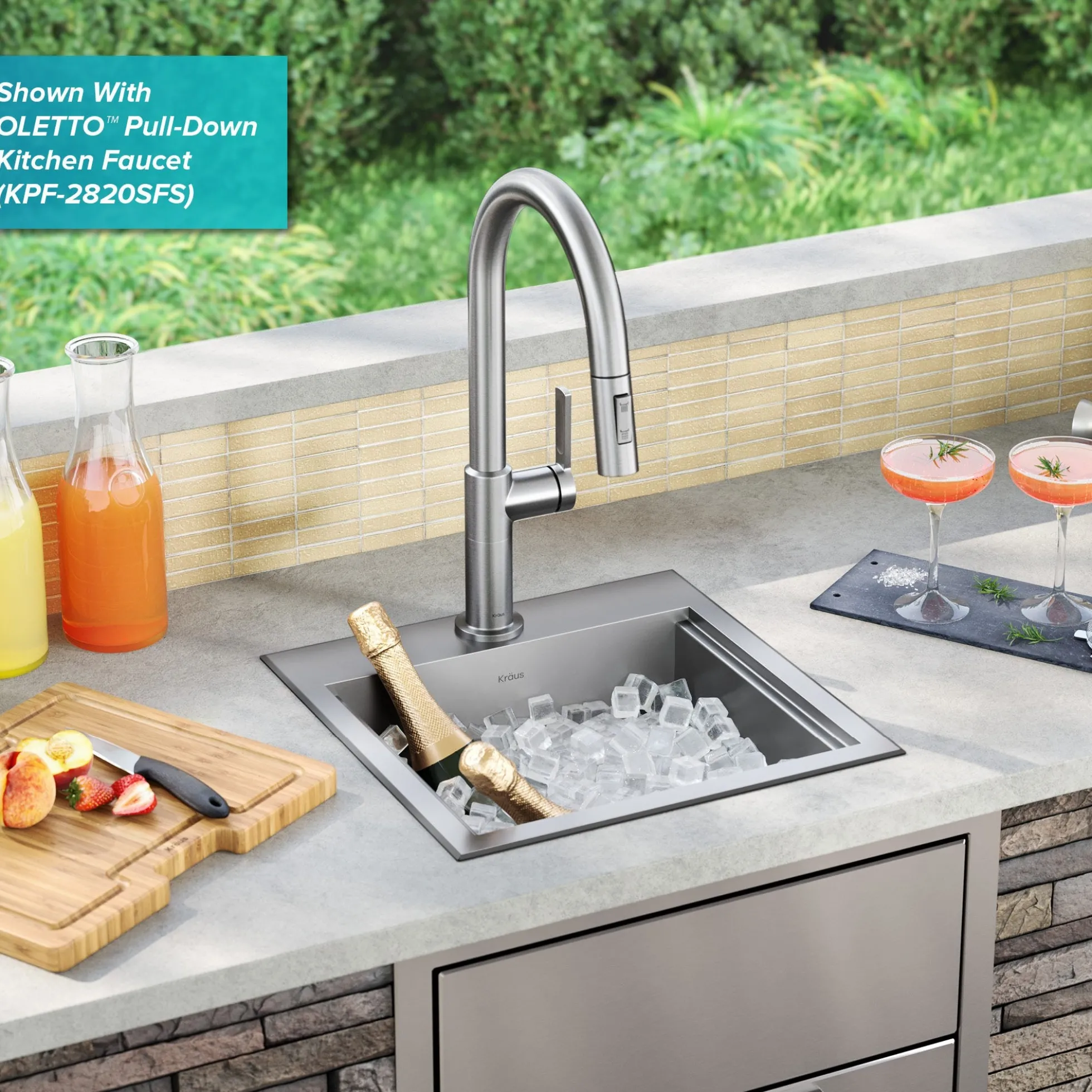 Workstation 15"OutdoorDrop-in16 GaugeMarine Grade T-316Stainless SteelSquareSingle Bowl Kitchen Bar Sink with Accessories