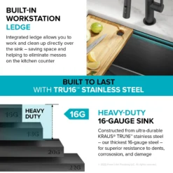 Workstation 23” Undermount 16 Gauge Black Stainless Steel Single Bowl Kitchen Sink in PVD Gunmetal Finish with Accessories