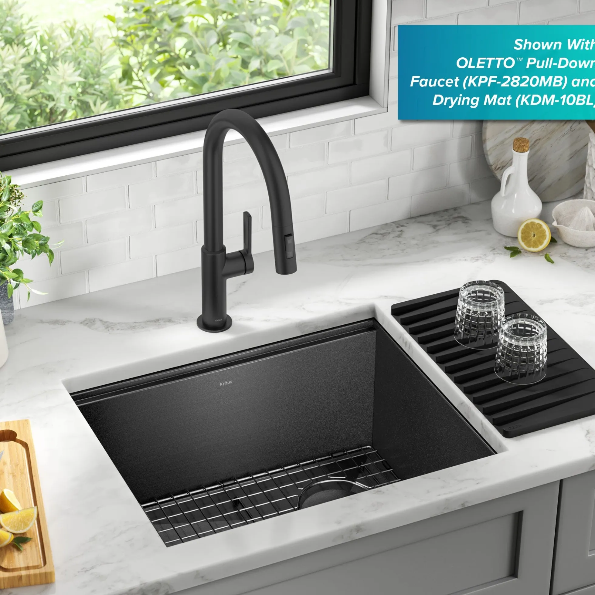 Workstation 23” Undermount 16 Gauge Black Stainless Steel Single Bowl Kitchen Sink in PVD Gunmetal Finish with Accessories