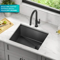 Workstation 23” Undermount 16 Gauge Black Stainless Steel Single Bowl Kitchen Sink in PVD Gunmetal Finish with Accessories