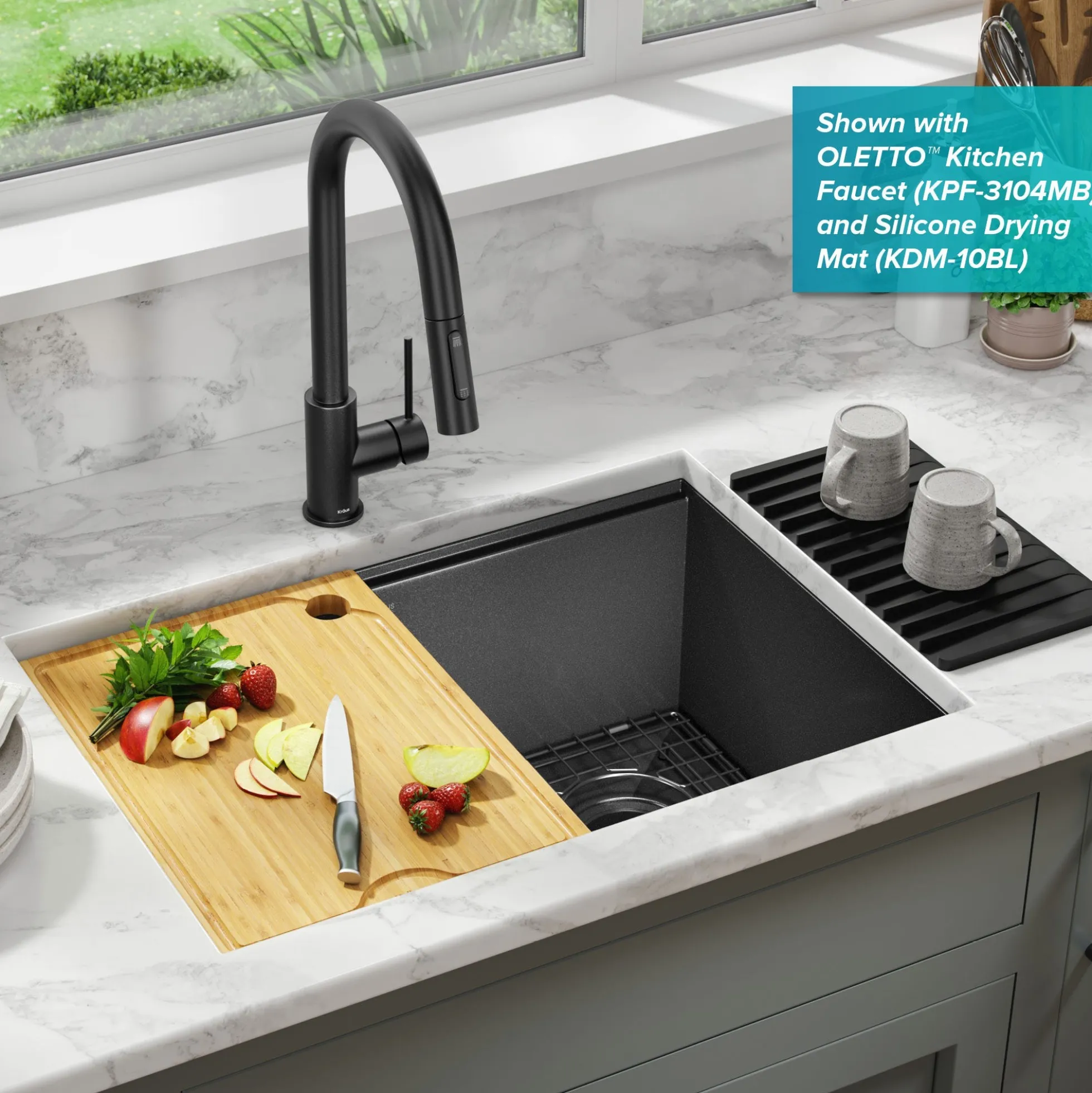 Workstation 27” Undermount 16 Gauge Black Stainless Steel Single Bowl Kitchen Sink in PVD Gunmetal Finish with Accessories