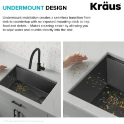 Workstation 27” Undermount 16 Gauge Black Stainless Steel Single Bowl Kitchen Sink in PVD Gunmetal Finish with Accessories