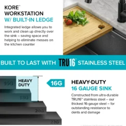 Workstation 27” Undermount 16 Gauge Black Stainless Steel Single Bowl Kitchen Sink in PVD Gunmetal Finish with Accessories