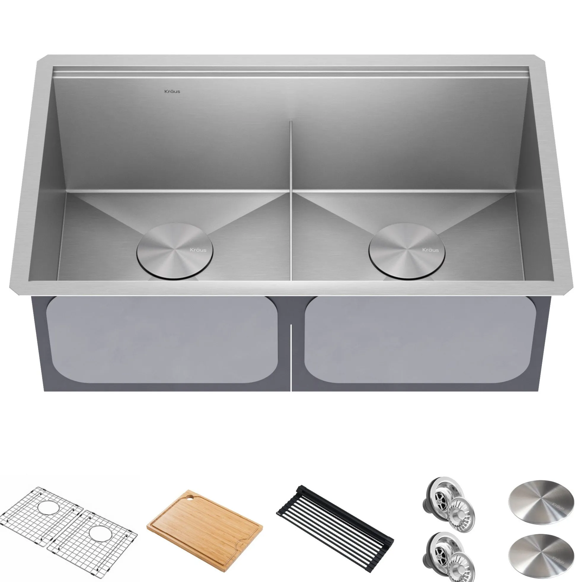Workstation 30" Undermount 16 Gauge Stainless Steel 50/50 Double Bowl Kitchen Sink with Accessories