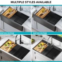 Workstation 32” Undermount 16 Gauge Black Stainless Steel Single Bowl Kitchen Sink in PVD Gunmetal Finish with Accessories
