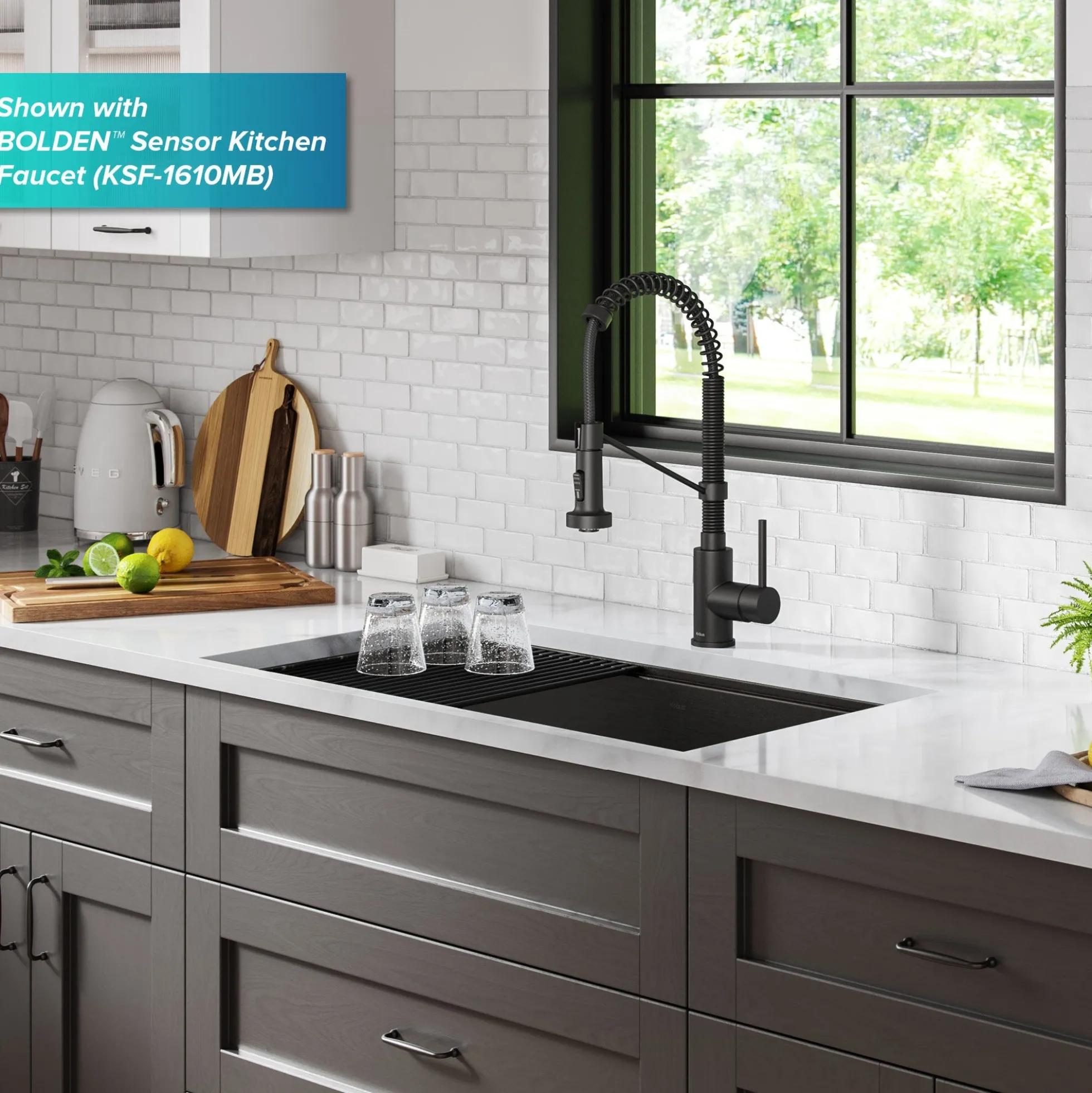 Workstation 32” Undermount 16 Gauge Black Stainless Steel Single Bowl Kitchen Sink in PVD Gunmetal Finish with Accessories