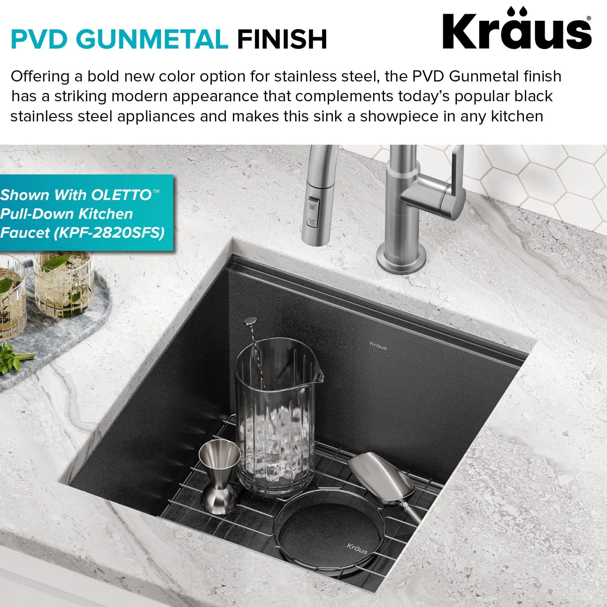 Workstation 17” Undermount 16 Gauge Black Stainless Steel Single Bowl Kitchen Bar Sink in PVD Gunmetal Finish with Accessories