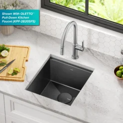 Workstation 17” Undermount 16 Gauge Black Stainless Steel Single Bowl Kitchen Bar Sink in PVD Gunmetal Finish with Accessories