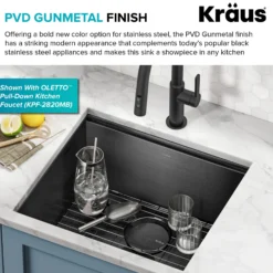 Workstation 21” Undermount 16 Gauge Black Stainless Steel Single Bowl Kitchen Sink in PVD Gunmetal Finish with Accessories