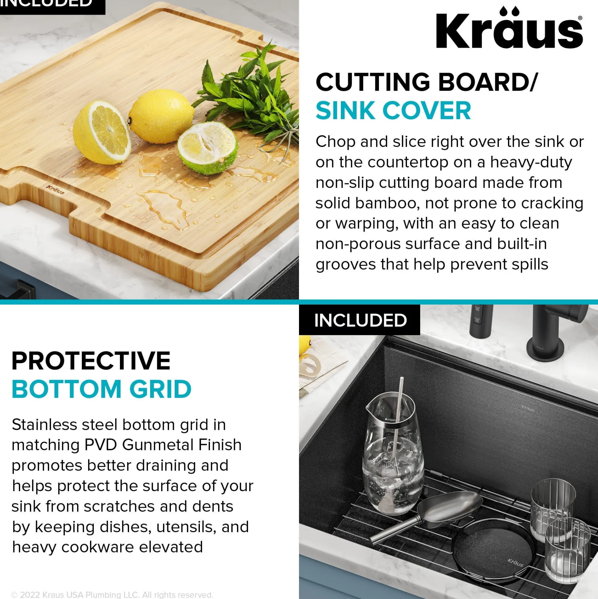 Workstation 21” Undermount 16 Gauge Black Stainless Steel Single Bowl Kitchen Sink in PVD Gunmetal Finish with Accessories