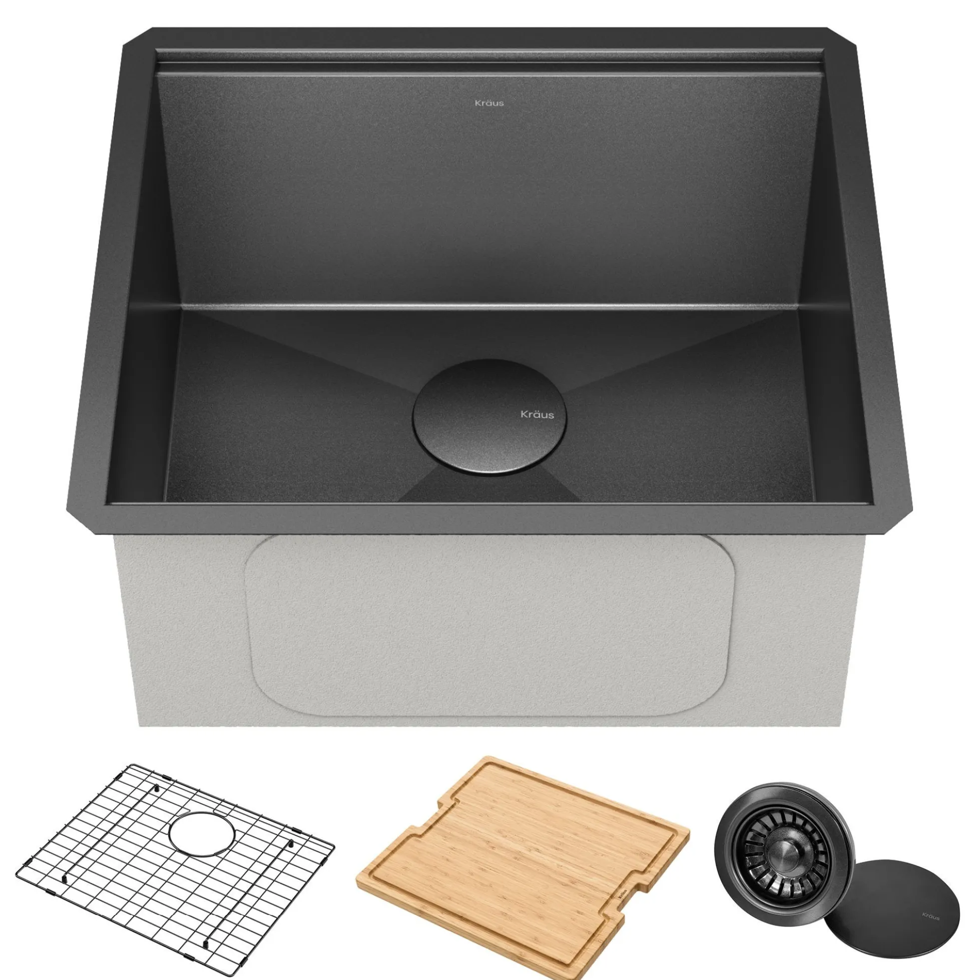 Workstation 21” Undermount 16 Gauge Black Stainless Steel Single Bowl Kitchen Sink in PVD Gunmetal Finish with Accessories
