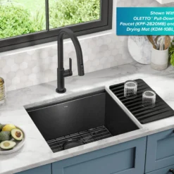 Workstation 21” Undermount 16 Gauge Black Stainless Steel Single Bowl Kitchen Sink in PVD Gunmetal Finish with Accessories