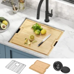 Workstation 21” Undermount 16 Gauge Black Stainless Steel Single Bowl Kitchen Sink in PVD Gunmetal Finish with Accessories