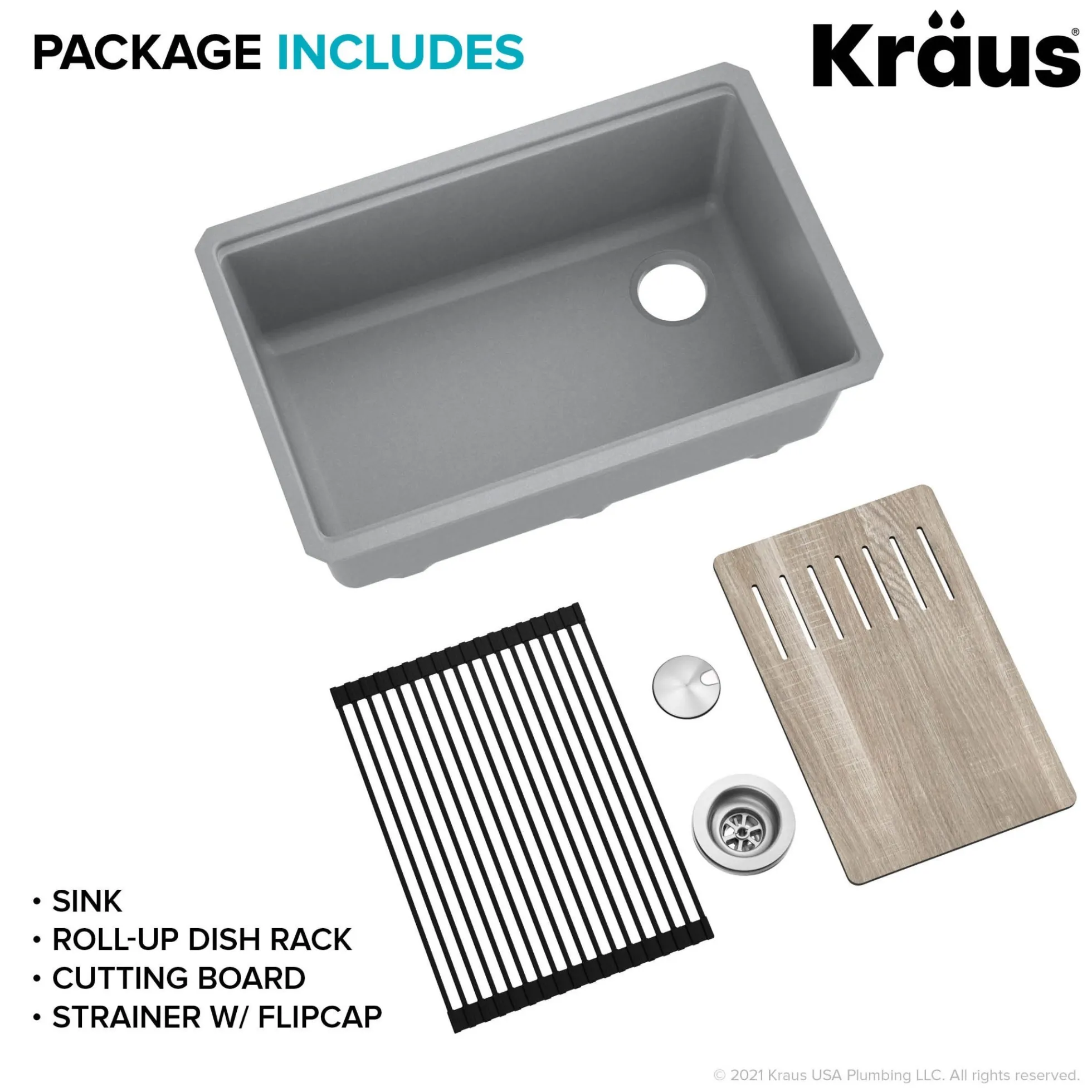 Workstation 30" Undermount Granite Single Bowl Kitchen Sink in Metallic Gray with Accessories