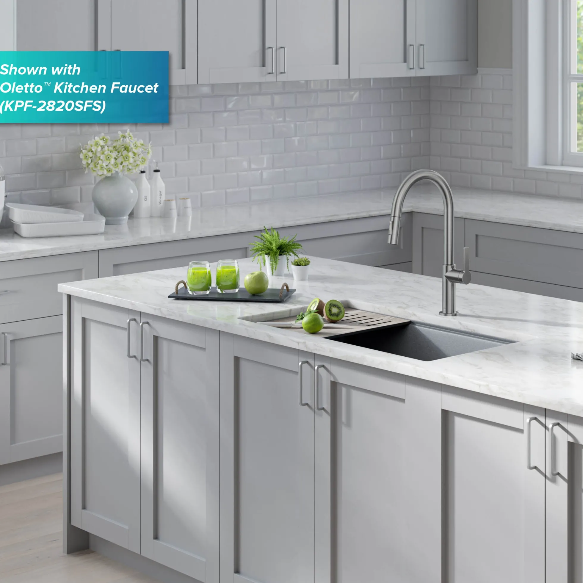 Workstation 32" Undermount Granite Single Bowl Kitchen Sink in Metallic Gray with Accessories